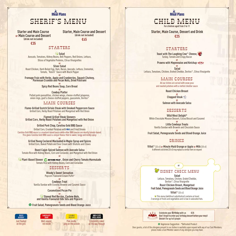 Silver Spur restaurant menu detailed starters, mains, desserts, and child's menu