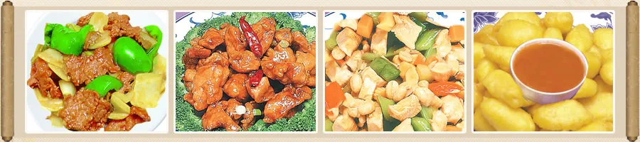A trio of classic Chinese take-out dishes in traditional containers, likely containing Lo Mein, Fried Rice, and a beef or chicken entree
