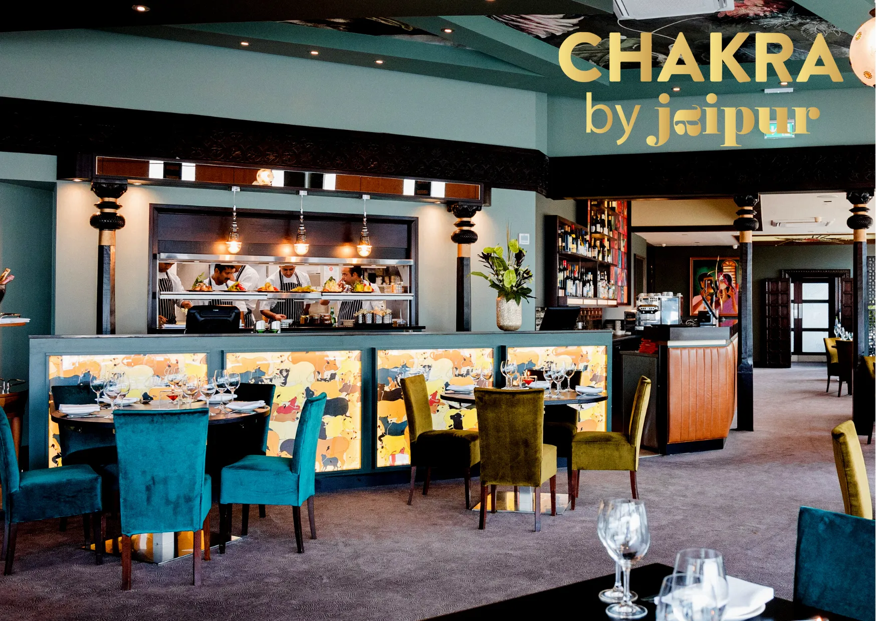 The interior of Chakra restaurant, a modern dinning area