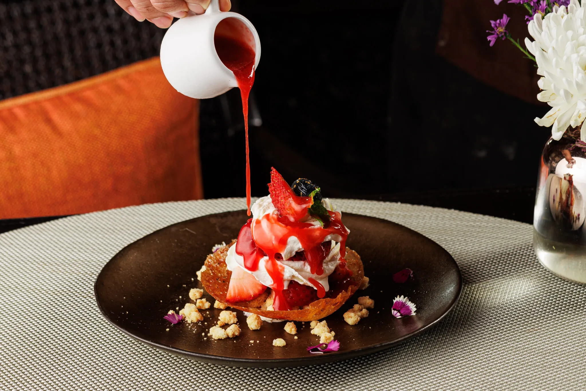 Delicious strawberry and mascarpone cream cheese dessert, the sweet finale of the tasting experience