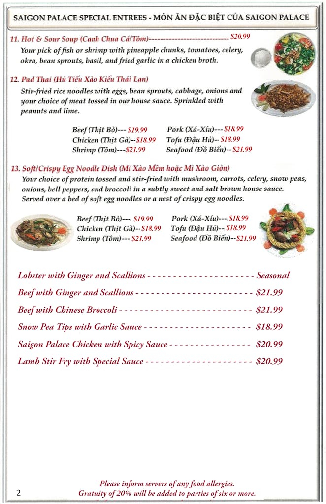 saigon palace restaurant menu: A Deep Dive into Authentic Vietnamese and Specialty Dishes