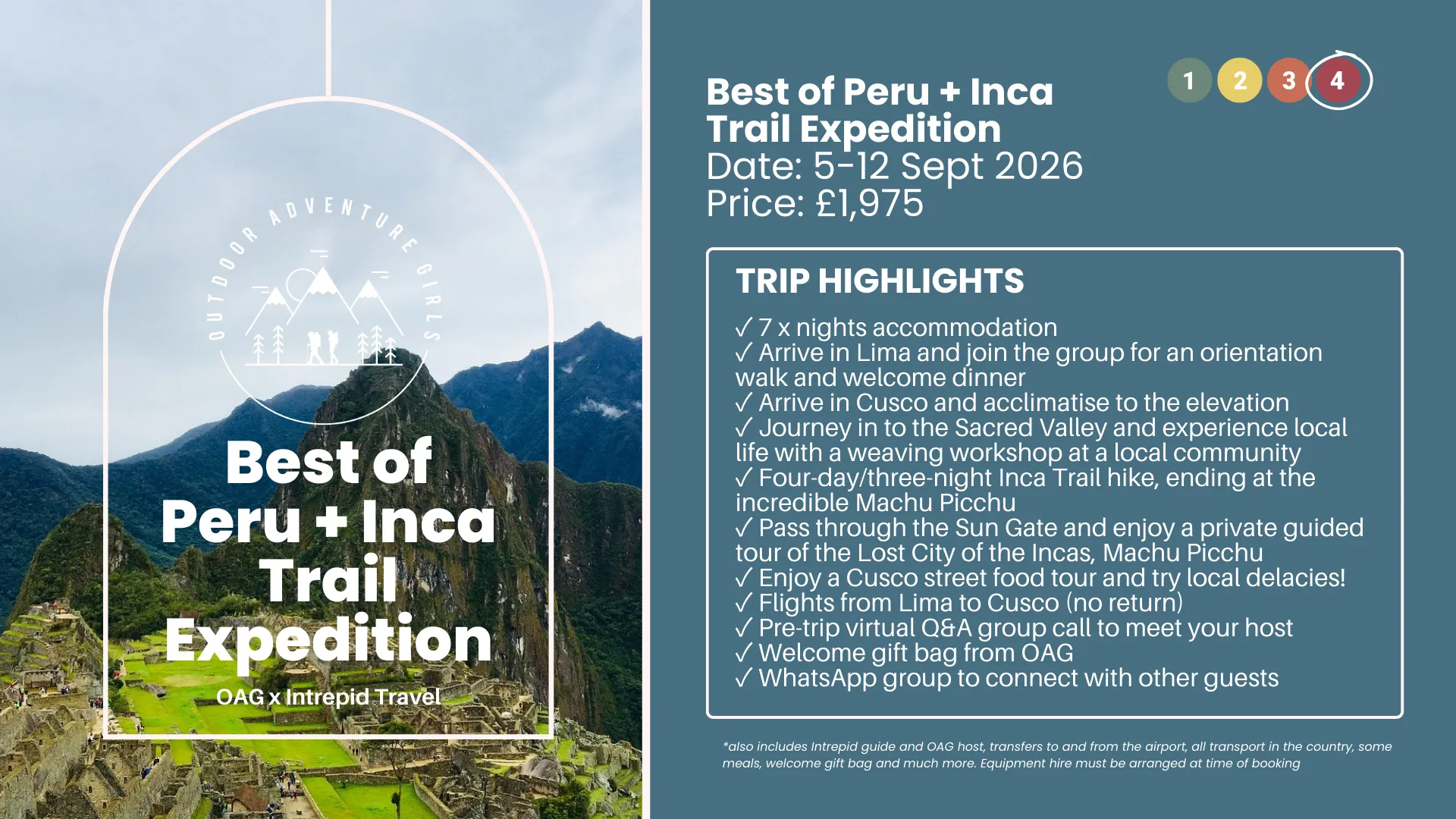 The difficulty rating for the Peru adventure tour, noted as a moderate level 2