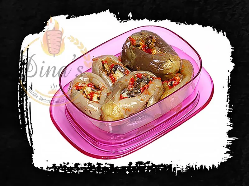 Traditional Makdous, pickled baby eggplants, a specialty from the dina's restaurant menu