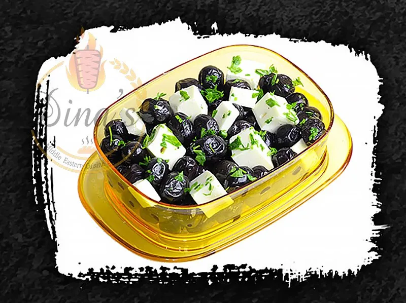 Briny Olive &amp; Feta mix, a classic Mediterranean appetizer from the dina's restaurant menu