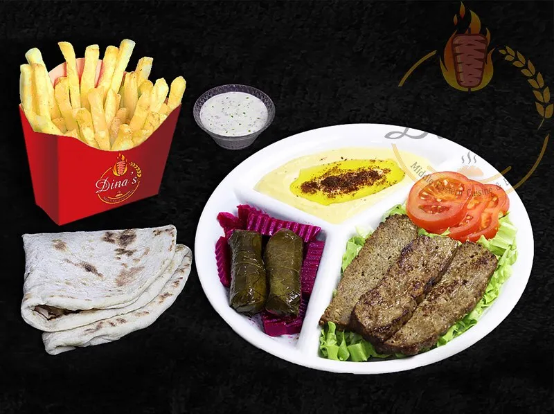 Hearty Gyro plate, featuring seasoned lamb and beef, from the dina's restaurant menu