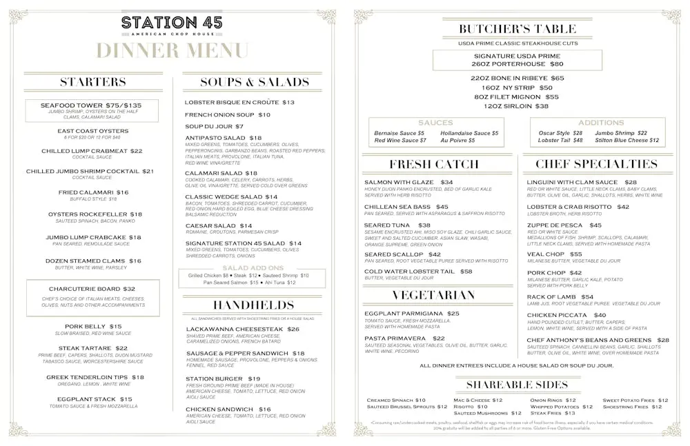 45 restaurant menu: A Definitive Guide to Station 45 American Chop House's Prime Offerings