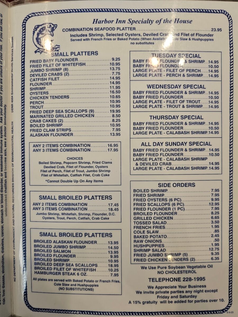 harbor inn restaurant menu Detailed Price and Offering Analysis