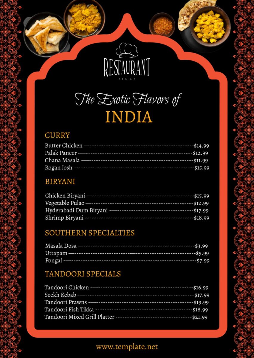 The Definitive Guide to Designing an All-Star indian restaurant menu template The Definitive Guide to Designing an All-Star indian restaurant menu template