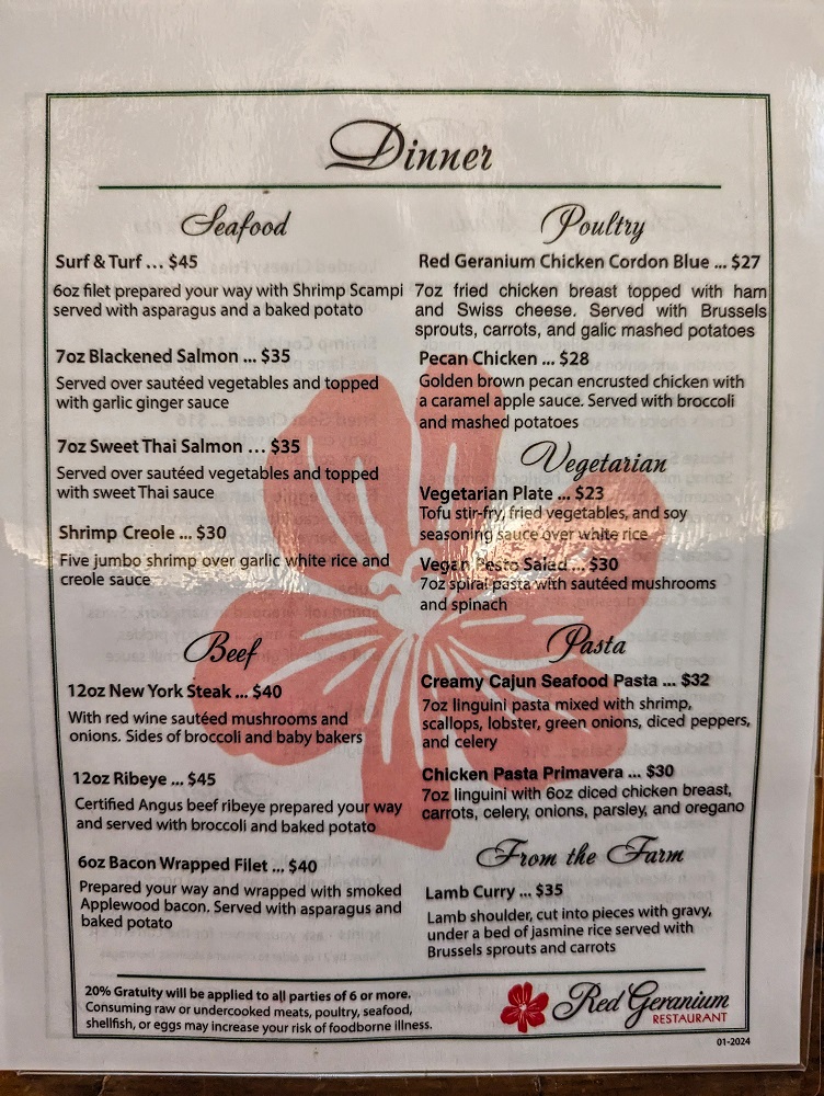 red geranium restaurant menu: A Comprehensive Review of Entrees, Desserts, and the New Harmony Dining Experience