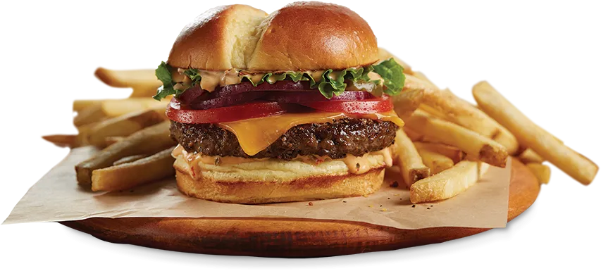 Shari’s Signature NW Tillamook Cheddar Burger with special sauce
