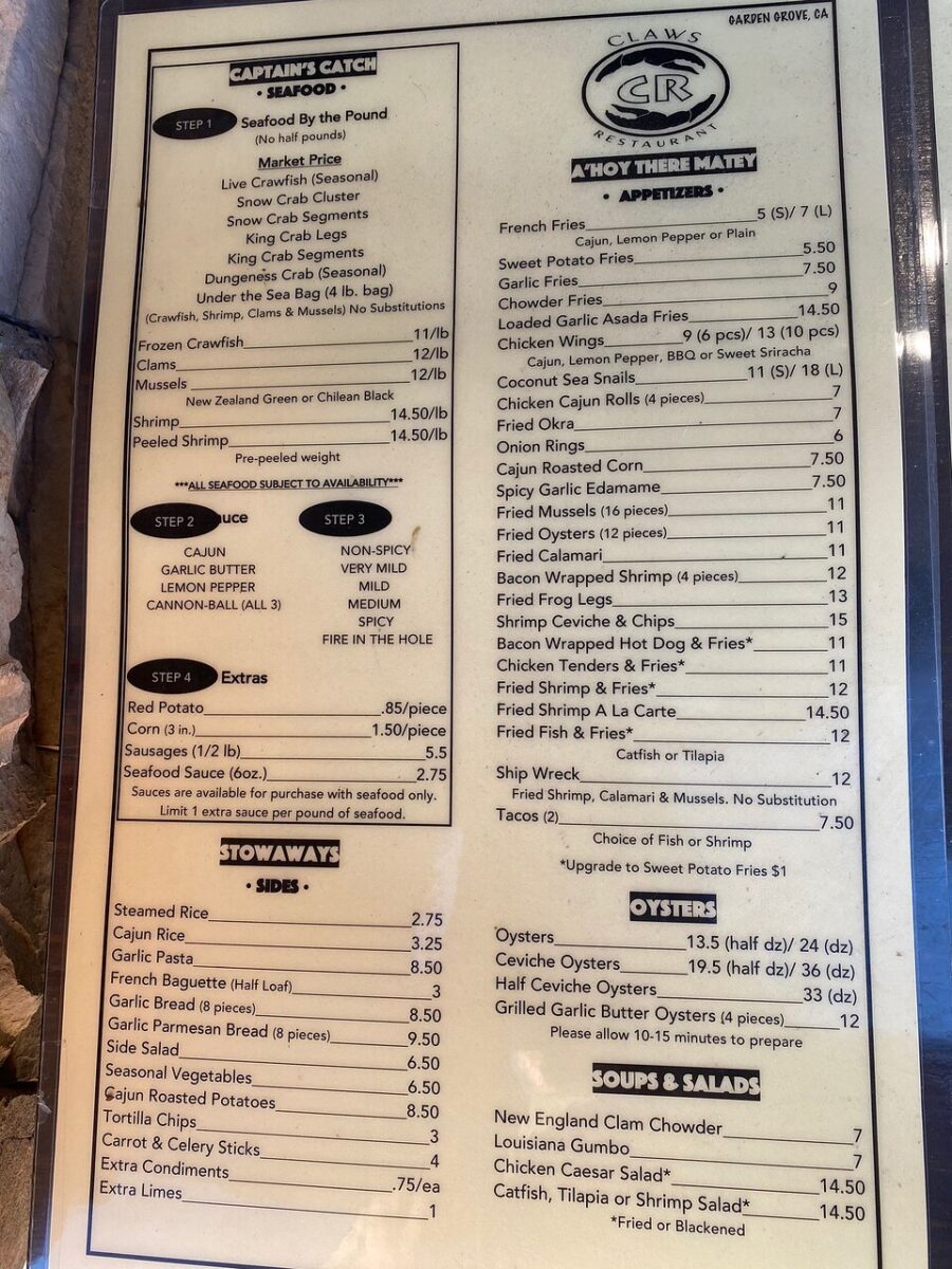 A Comprehensive Deep Dive into the claws restaurant menu and Signature Cajun Seafood Boil