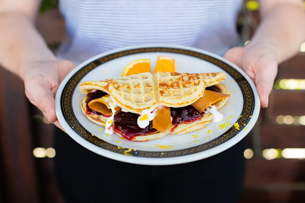 Variety of Norwegian-style Weekend Waffles served during brunsfj