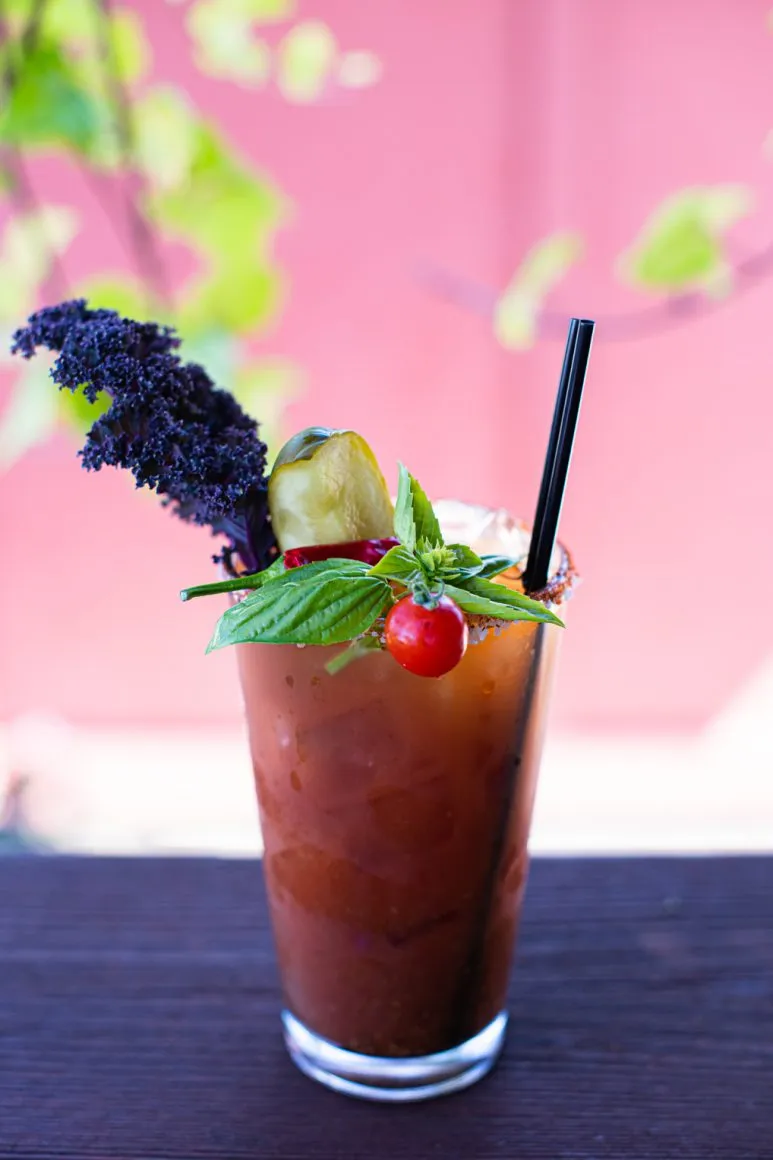 Close-up of a beverage, possibly the Beer Float or a shrub cocktail