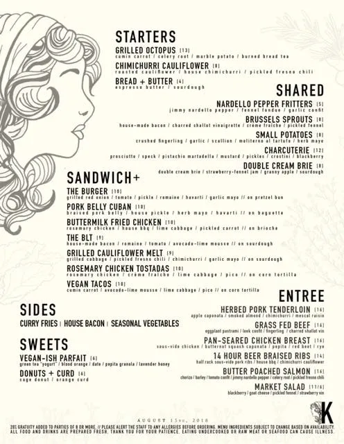 Close-up of the diverse Kalypso Restaurant menu showcasing culinary offerings