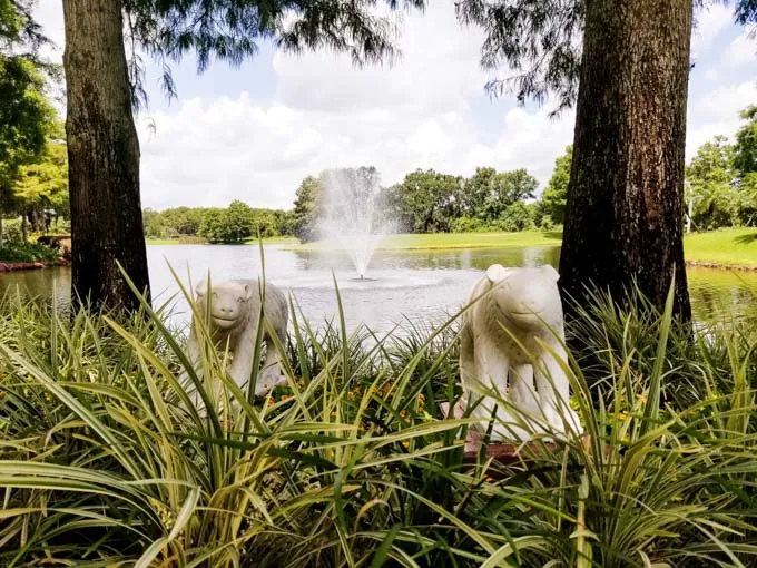 Lake Windsong with tropical foliage, part of the Hyatt Grand Cypress resort experience