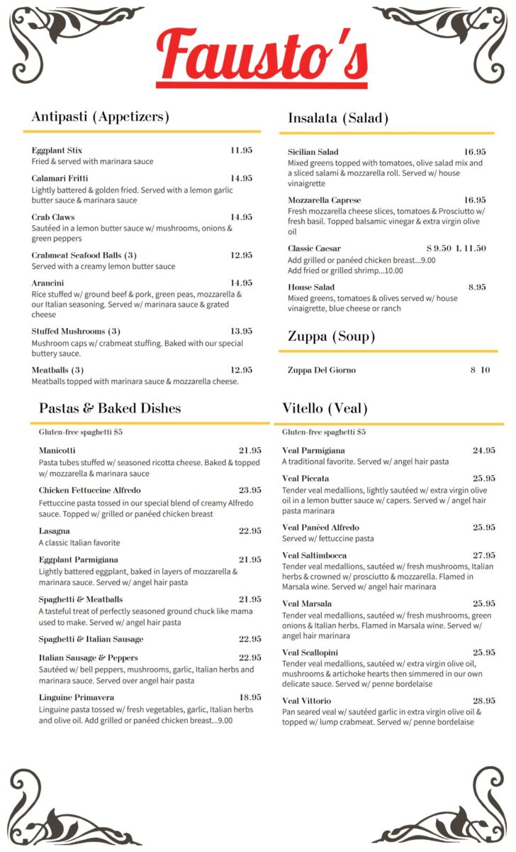 Comprehensive Guide and In-Depth Analysis of the fausto restaurant menu