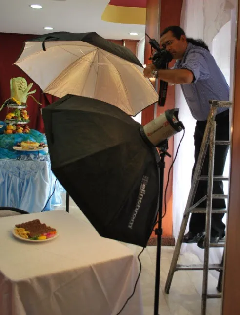A photograph of a restaurant menu showcasing stylized food photography next to menu item descriptions.