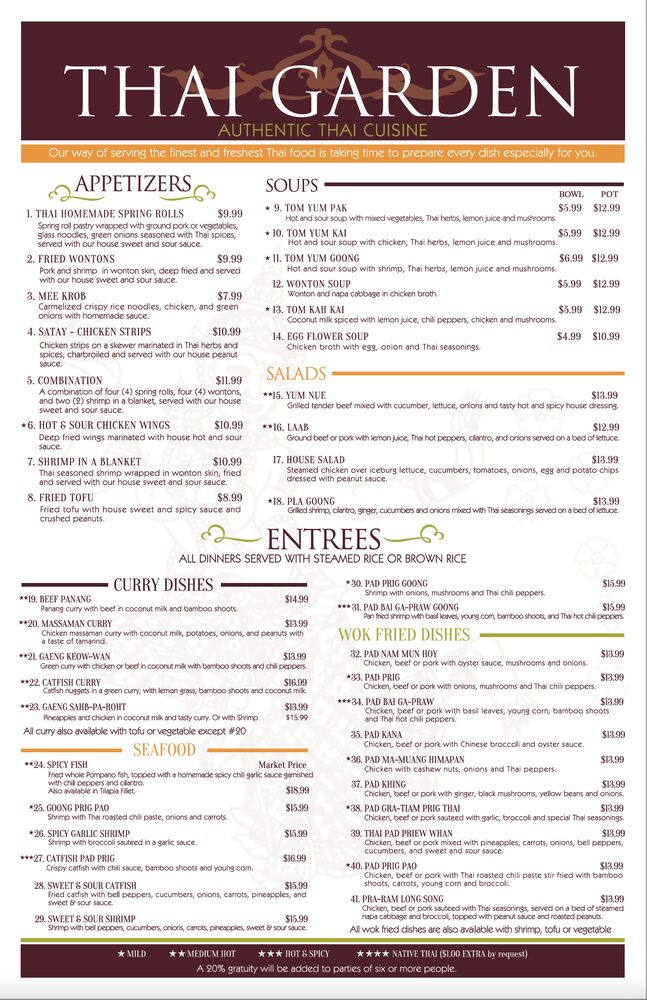 garden thai restaurant menu: A Comprehensive Guide to Authentic Thai Cuisine and Pricing