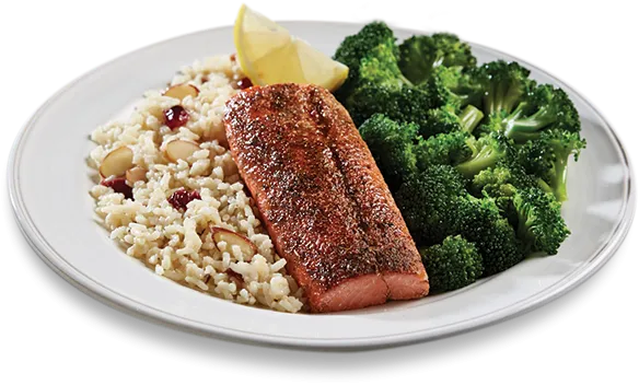Grilled Wild Alaskan Salmon fillet served with rice pilaf