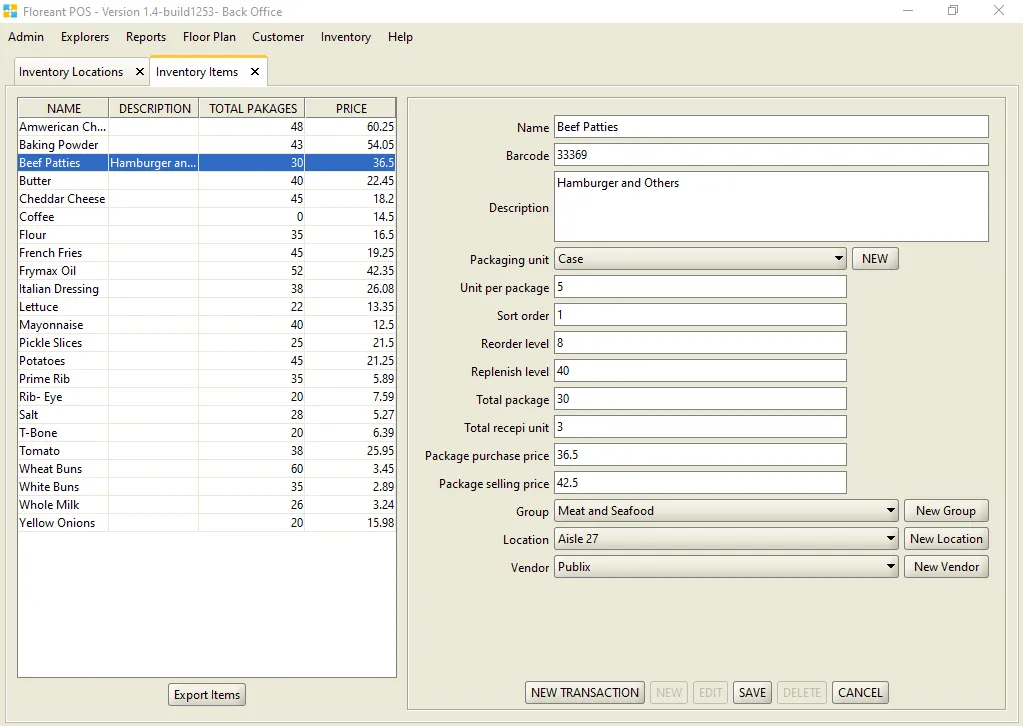 Screenshot illustrating stock on hand data in a POS system