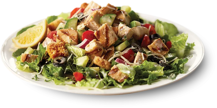 Tuscan Chicken Salad with olives, tomatoes, and vinaigrette