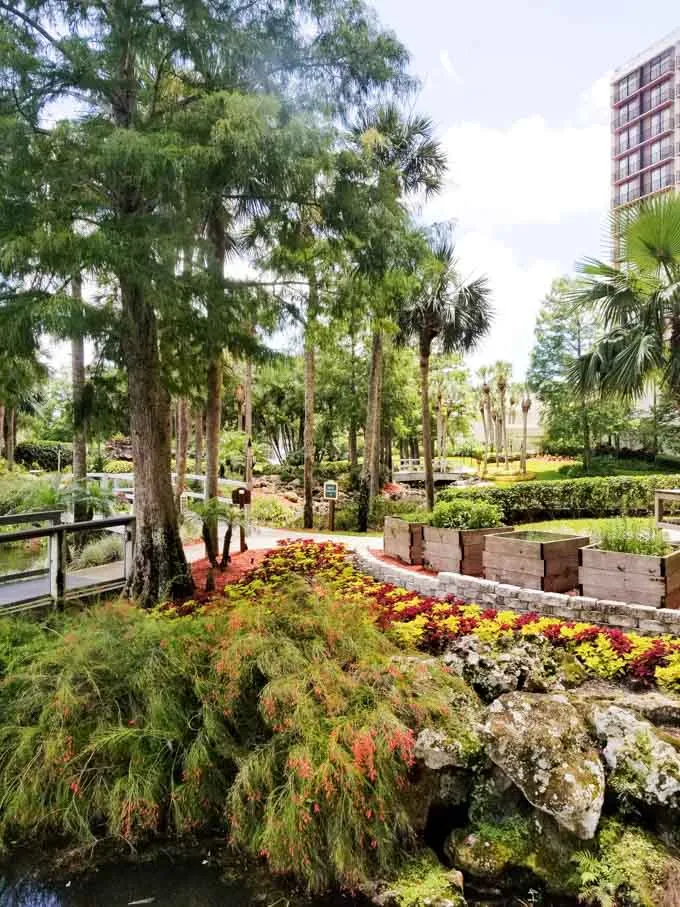 Elegant view of the lake, gardens, and statuary from the LakeHouse dining area