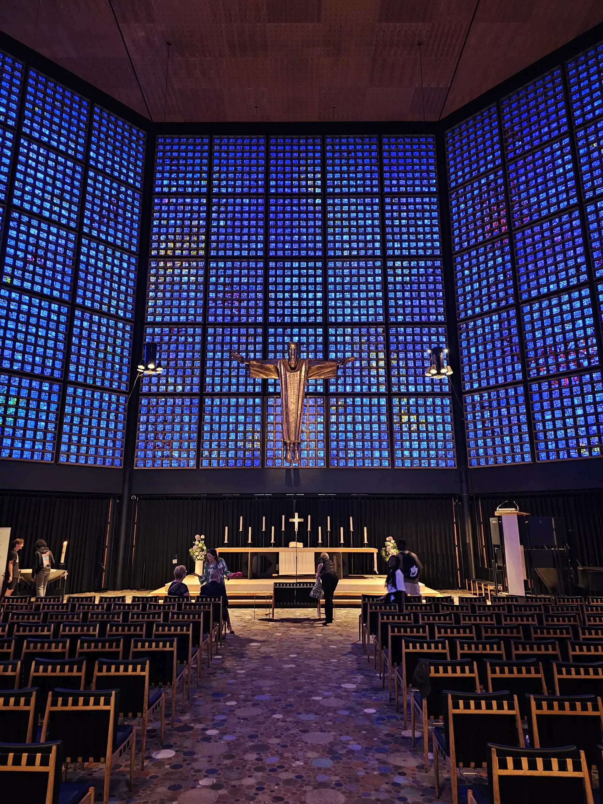 The colorful interior of the new Kaiser Wilhelm Memorial Church, reflecting modern design