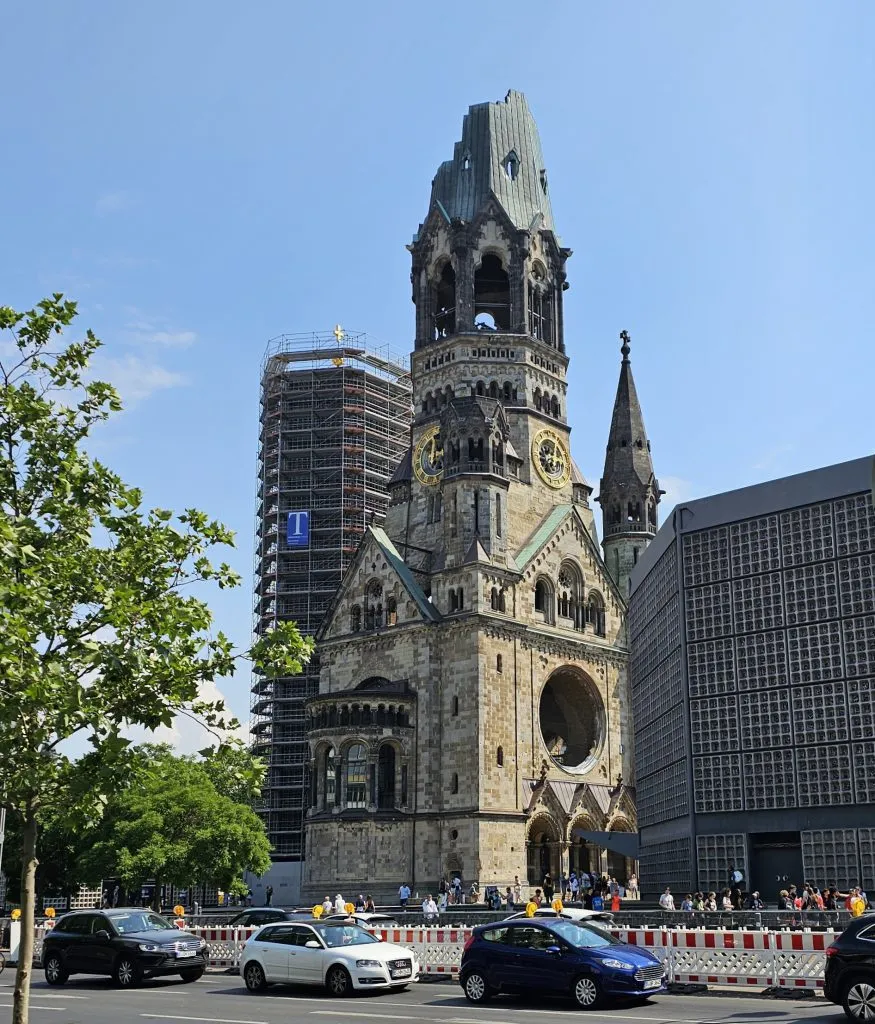 The ruins of the old church tower of Kaiser Wilhelm Memorial Church, serving as a war memorial