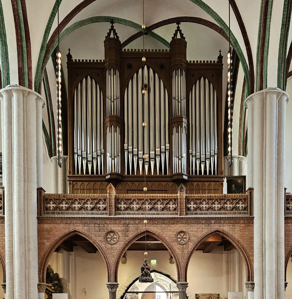 The organ and architecture inside St Nicholas Church, a venue for regular concerts