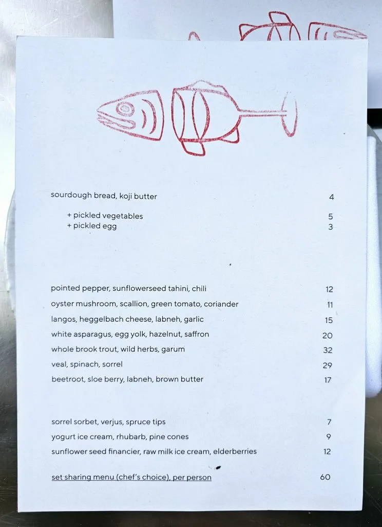 The simple, hand-written menu board from otto restaurant, detailing the seasonal offerings