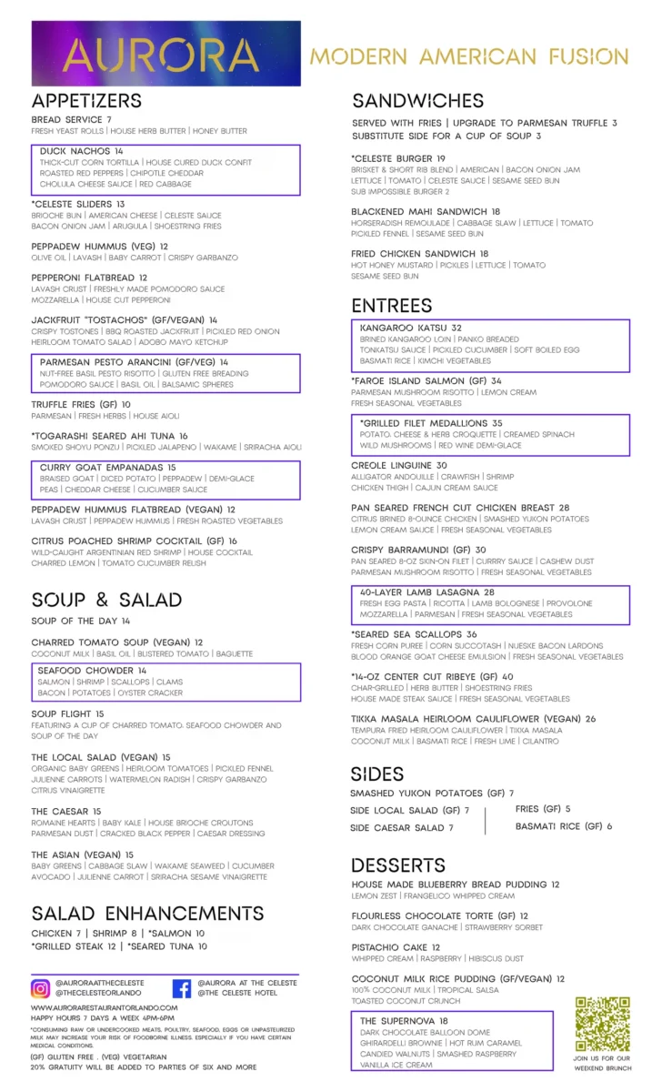 aurora restaurant menu: A Detailed Culinary Breakdown of Comfort Classics and Global Flavors