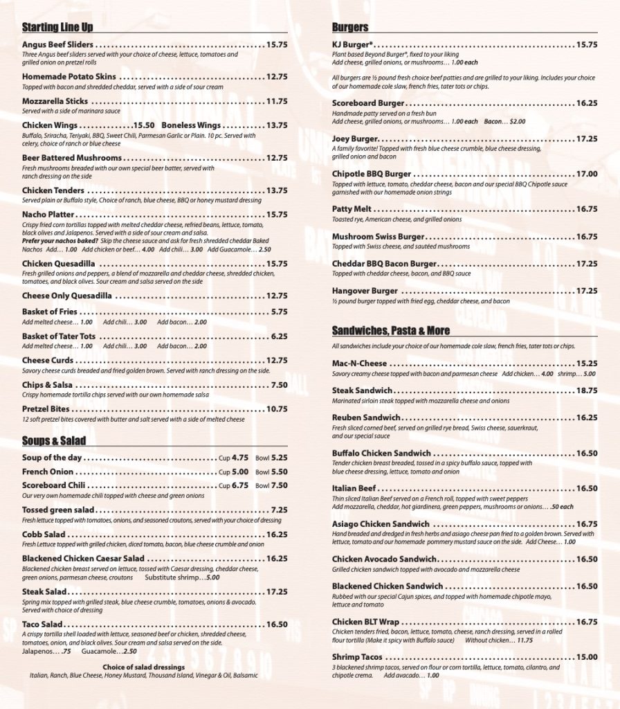 Scoreboard Restaurant Menu – A Comprehensive Review of Agawam's American-Spanish Fusion Playbook