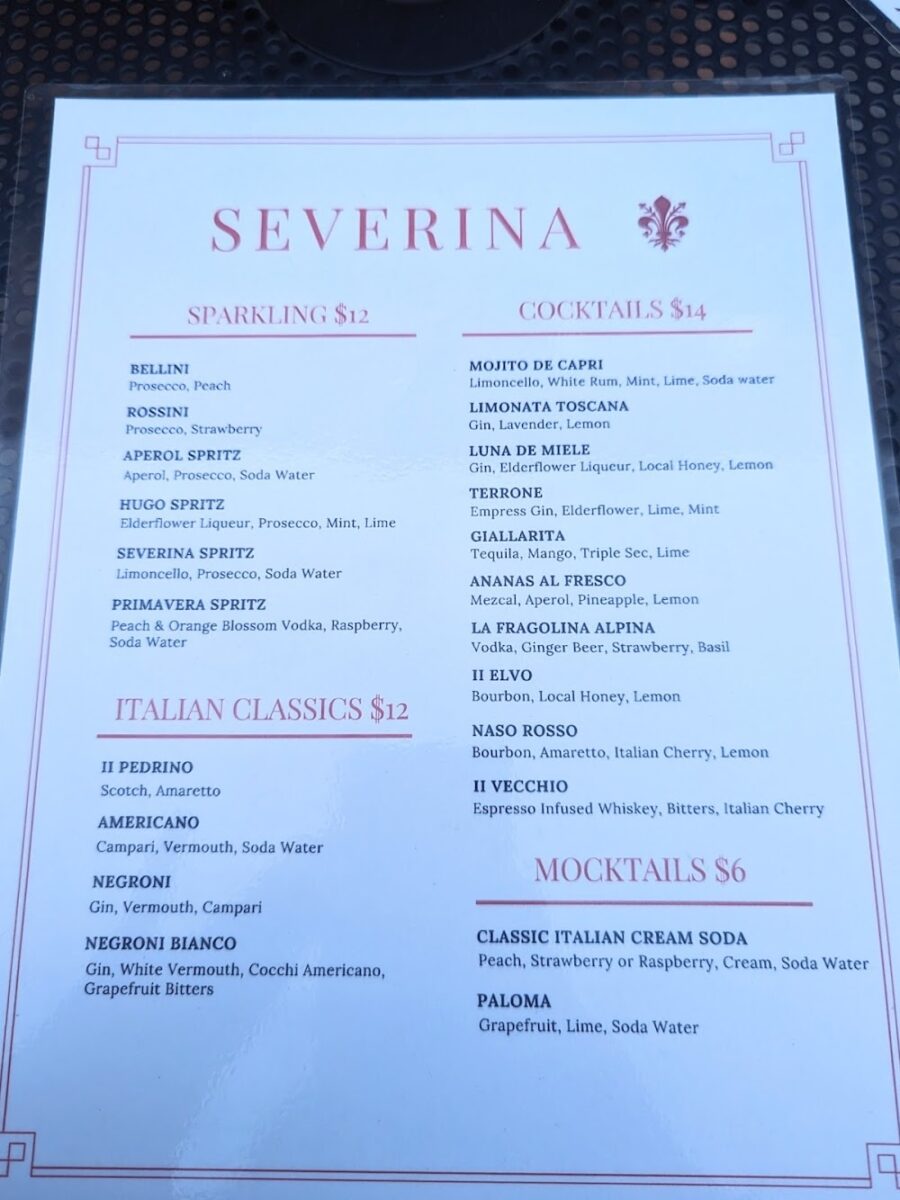 A Detailed Review of the severina restaurant and bar menu: Authentic Italian Comfort and Modern Daily Specials
