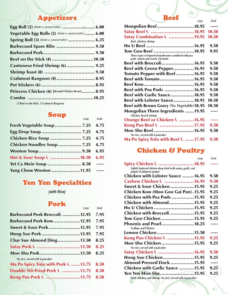 yen Chinese Restaurant Menu: An In-Depth Culinary Guide to Yen’s Signature Offerings and Pricing Structure