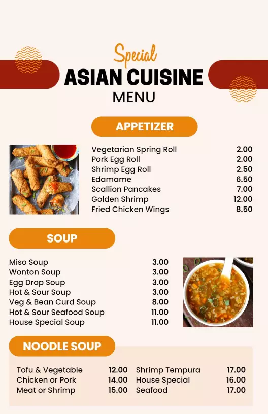 Comprehensive Menu Guide and Culinary Review for east cuisine asian restaurant menu