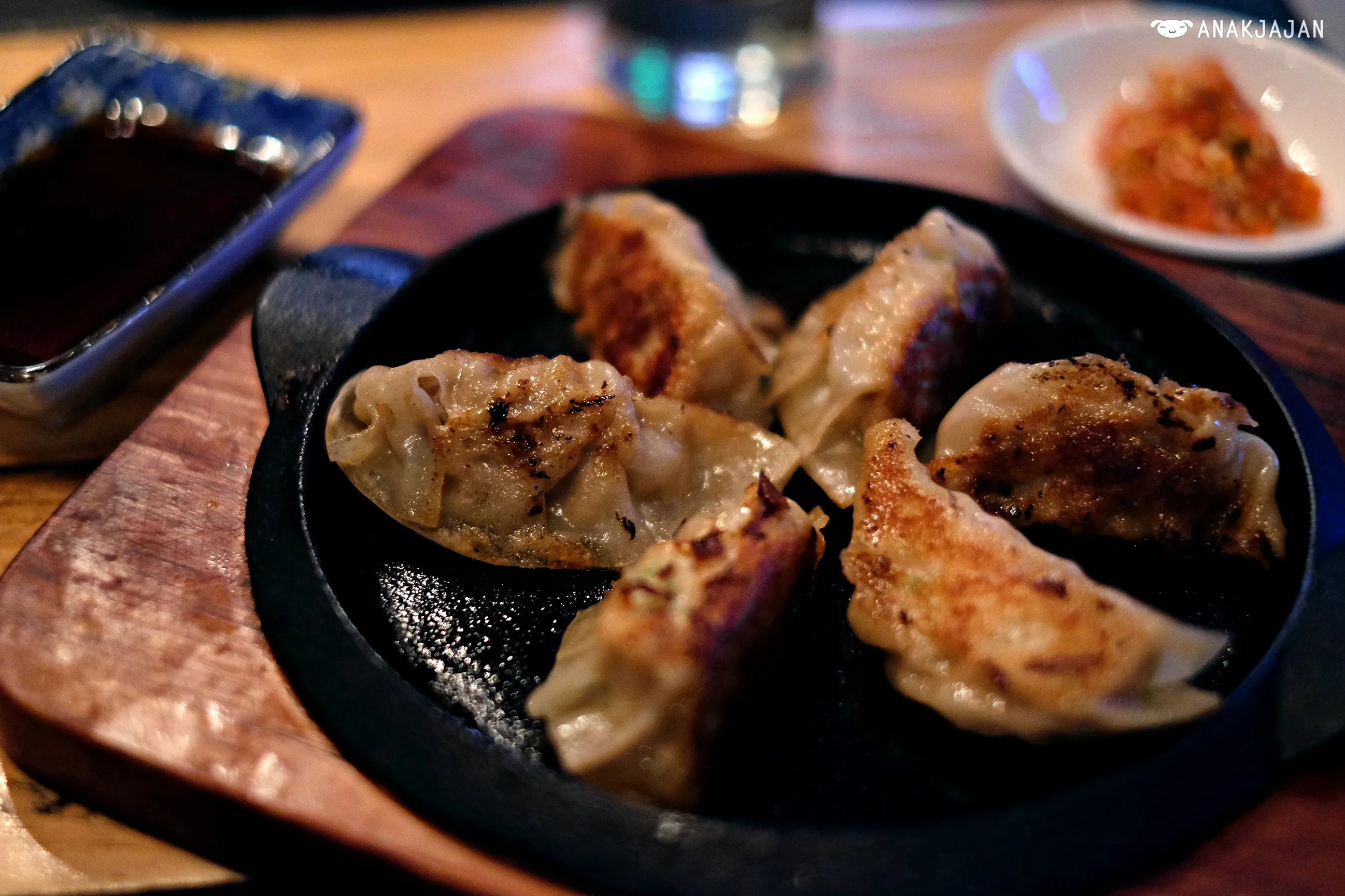 Plate of pan-fried Chicken Gyoza served as an appetizer
