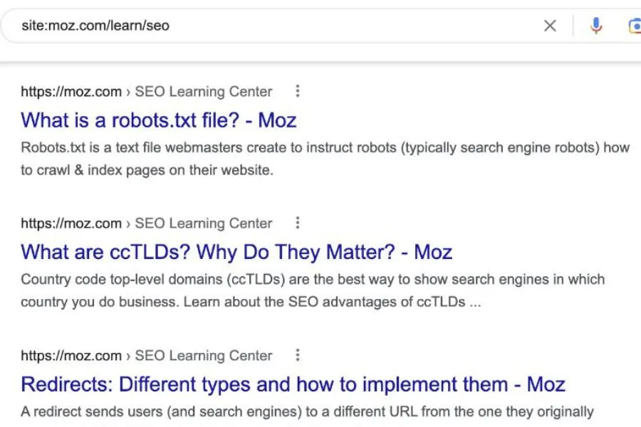 Deep analysis of a competitor’s menu or recipe section using site:subdomain.