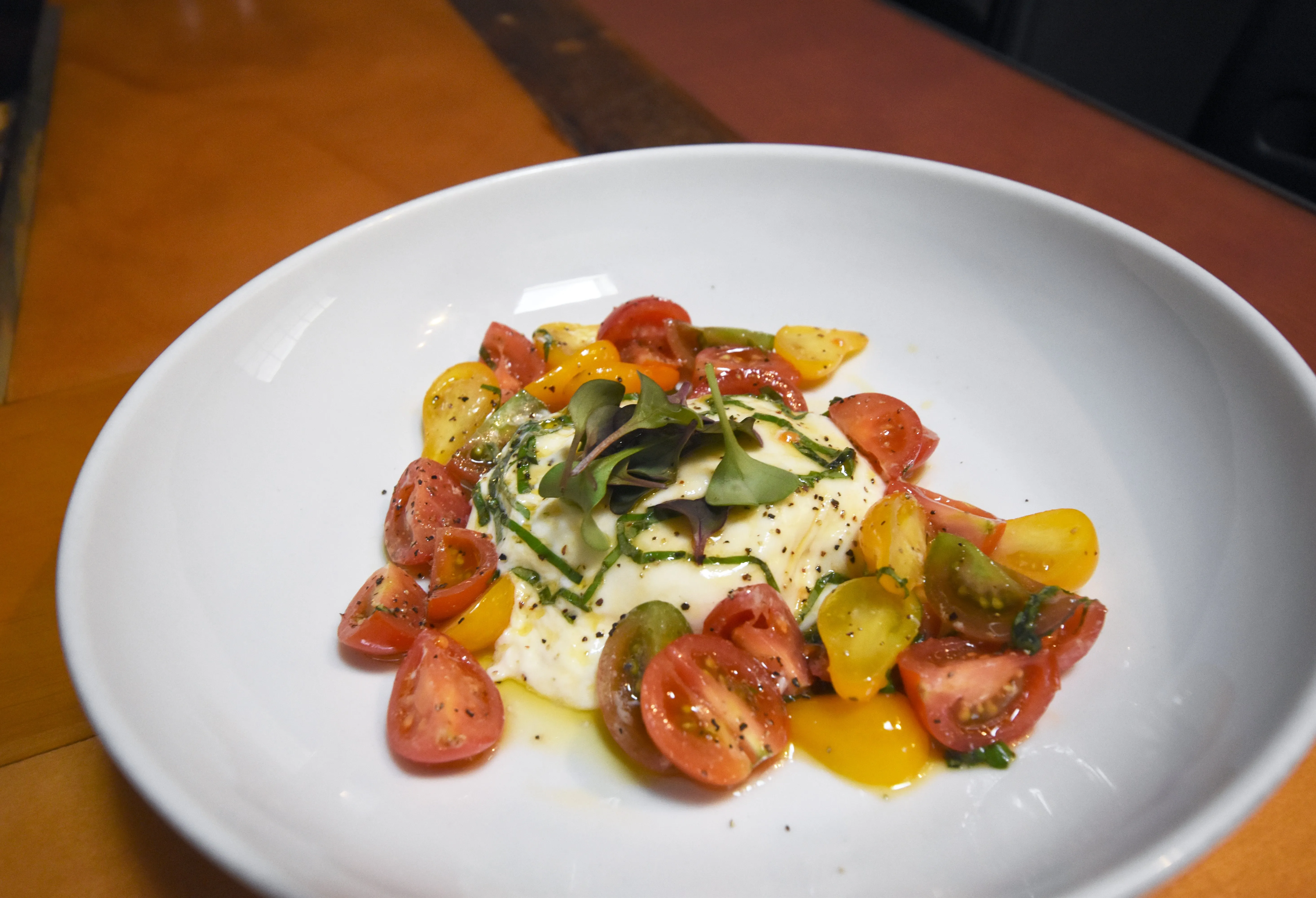Burrata with chanterelle mushrooms, a starter on the jazzy restaurant menu