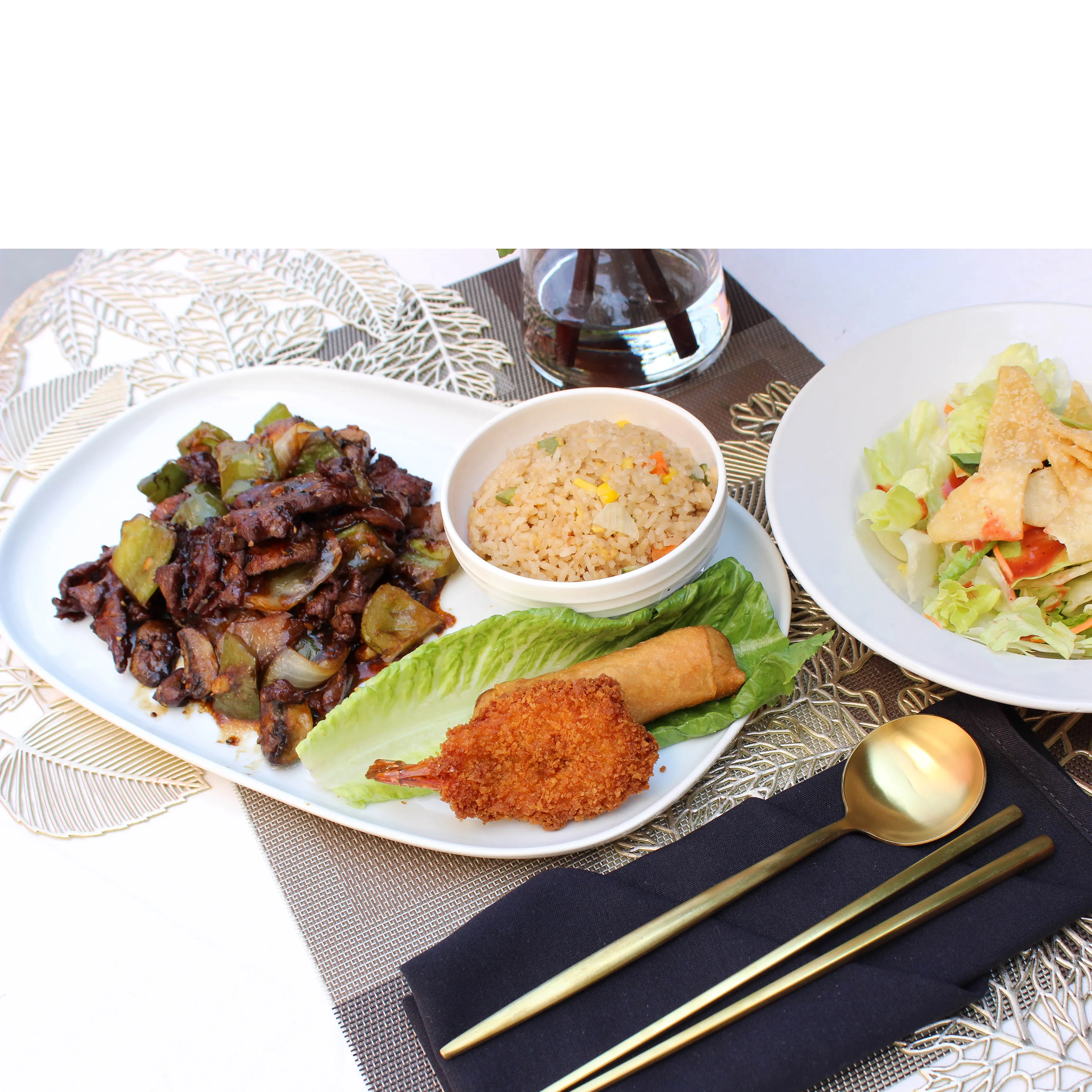 A dinner combination platter from the Joy Luck restaurant menu