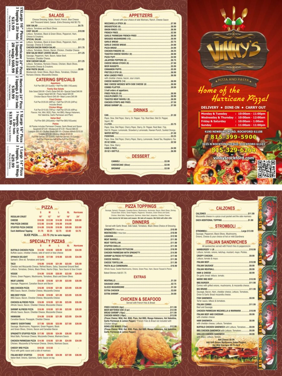 Vinny's Pizza Family Restaurant Menu and Commitment to Safe Family Dining